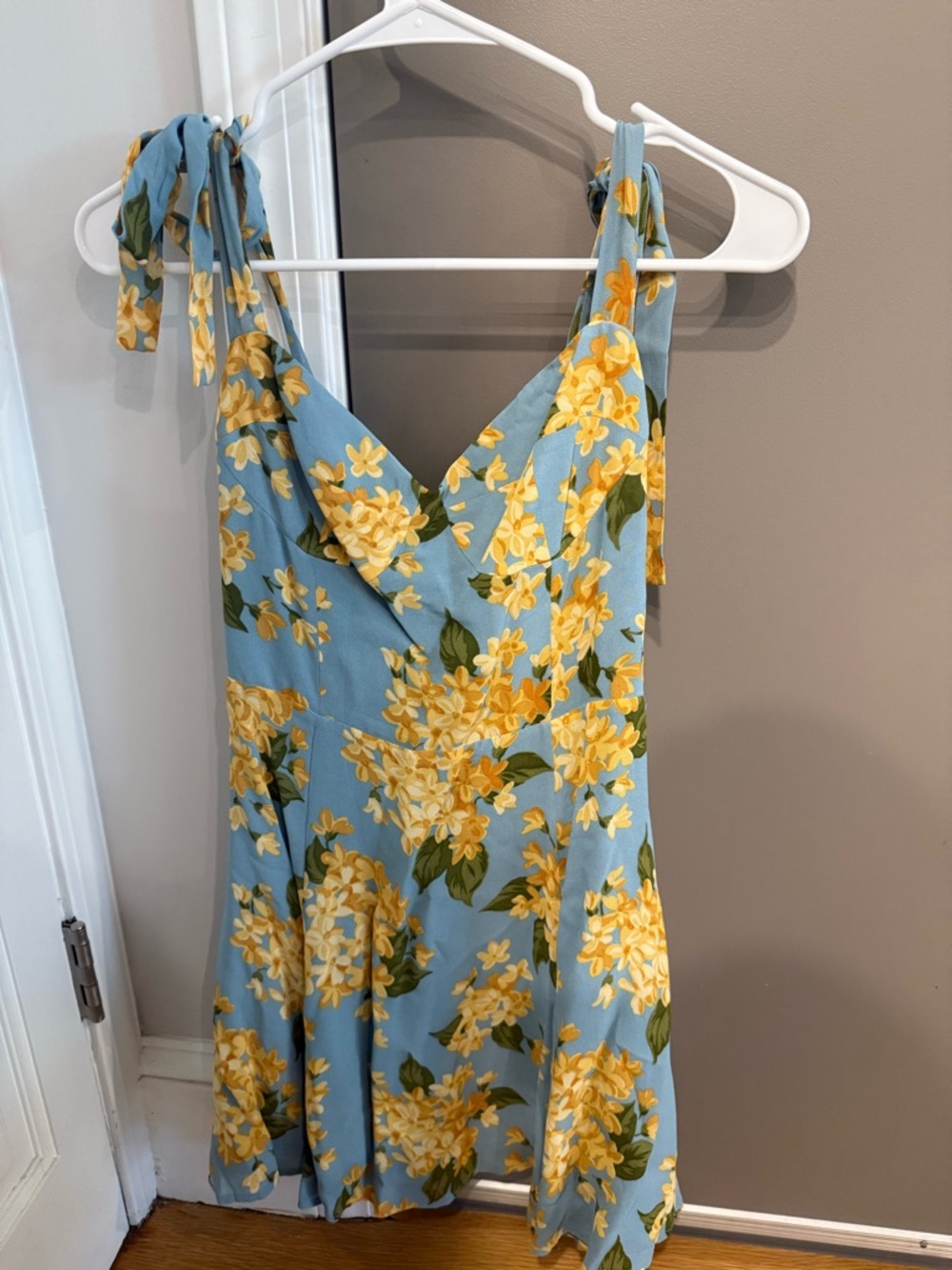 Reformation Blue Floral Tie-Strap Mini Dress - Picture 4 of 6